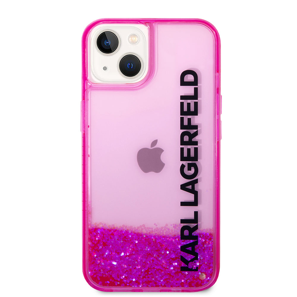Husa pentru Apple iPhone 14 Plus, Karl Lagerfeld, Liquid Glitter KL Logo, Roz