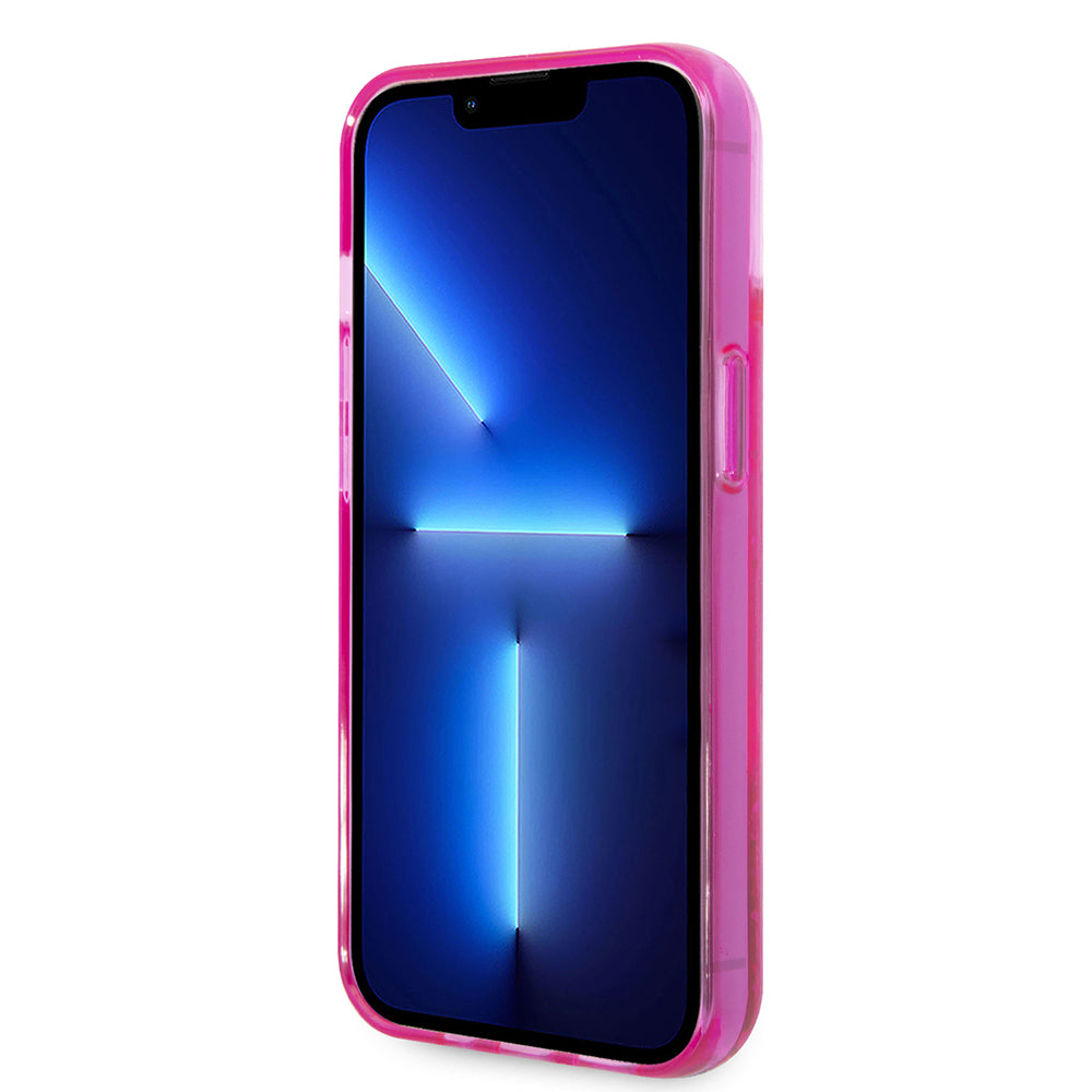 Husa pentru Apple iPhone 14 Plus, Karl Lagerfeld, Liquid Glitter KL Logo, Roz