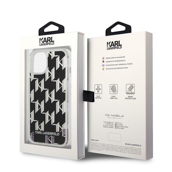 Husa pentru Apple iPhone 14 Plus, Karl Lagerfeld, Liquid Glitter Monogram, Neagra