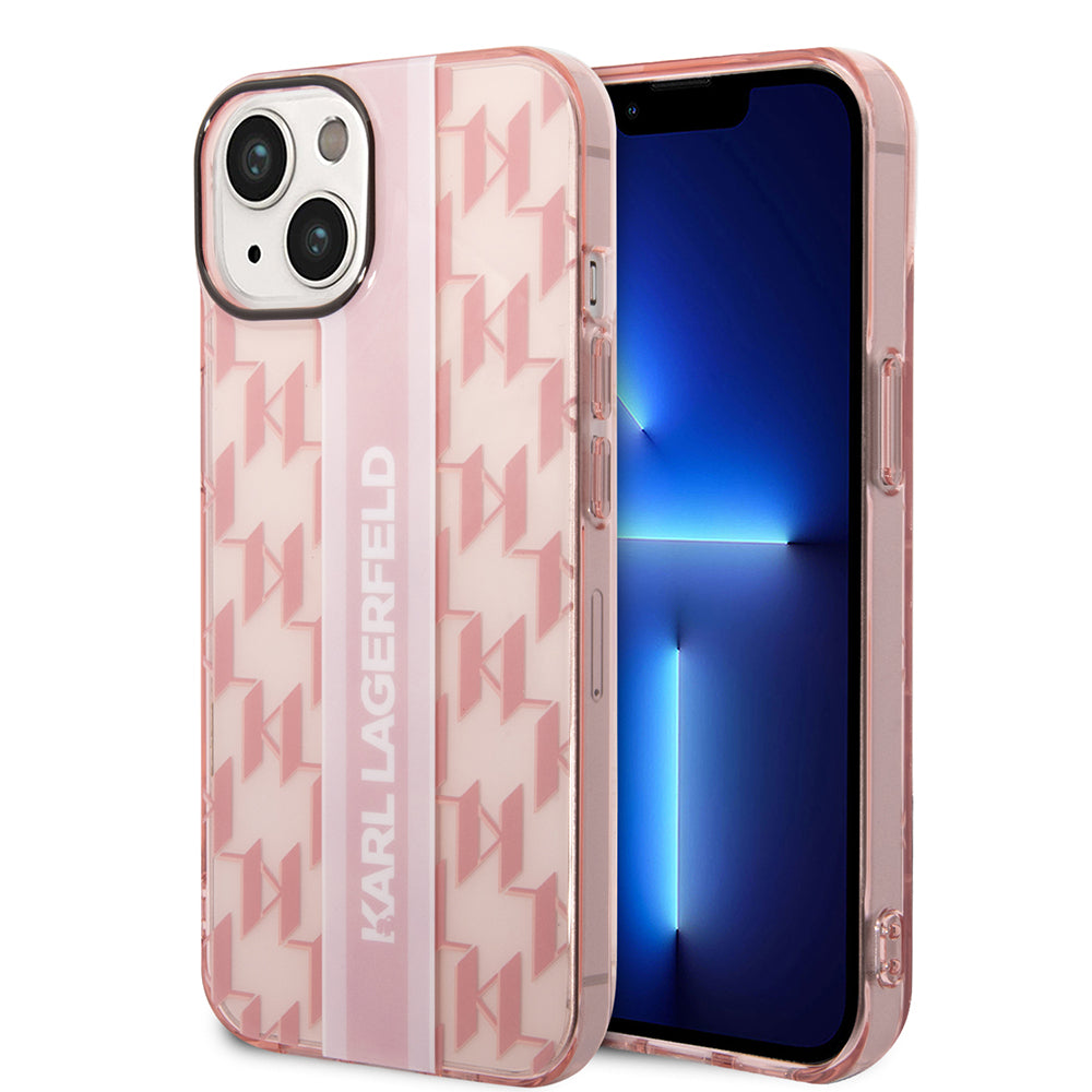 Husa pentru Apple iPhone 14 Plus, Karl Lagerfeld, Monogram Stripe, Roz