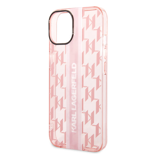 Husa pentru Apple iPhone 14 Plus, Karl Lagerfeld, Monogram Stripe, Roz