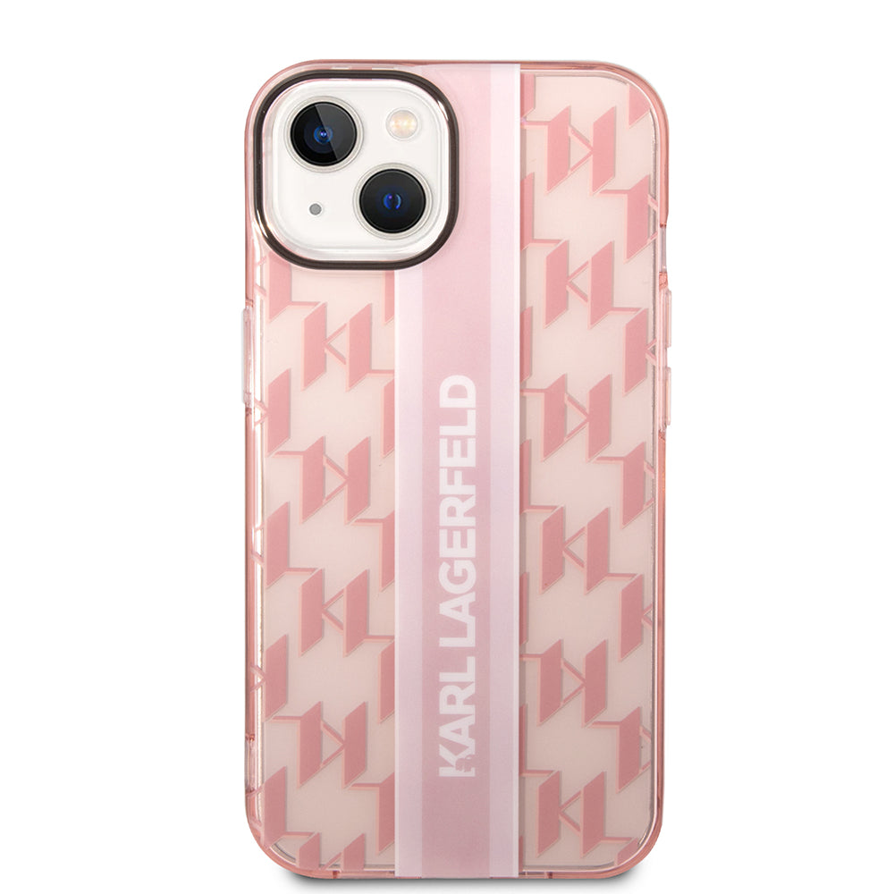 Husa pentru Apple iPhone 14 Plus, Karl Lagerfeld, Monogram Stripe, Roz