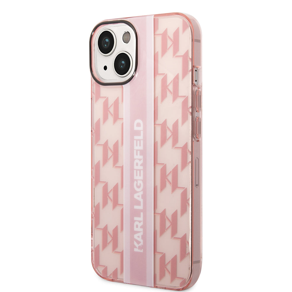 Husa pentru Apple iPhone 14 Plus, Karl Lagerfeld, Monogram Stripe, Roz