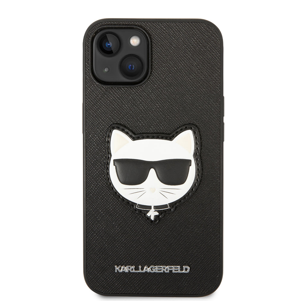 Husa pentru Apple iPhone 14 Plus, Karl Lagerfeld, Saffiano Choupette's Head, Neagra