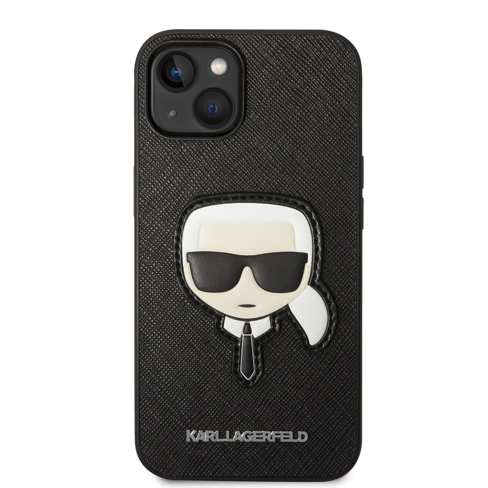 Husa pentru Apple iPhone 14 Plus, Karl Lagerfeld, Saffiano Karl's Head, Neagra