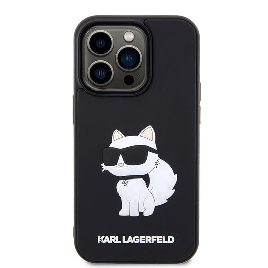 Husa pentru Apple iPhone 14 Pro, Karl Lagerfeld, 3D Rubber Choupette, Neagra