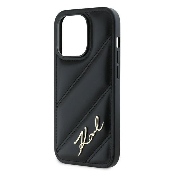 Husa pentru Apple iPhone 14 Pro, Karl Lagerfeld, Diagonal Quilted Script, Neagra