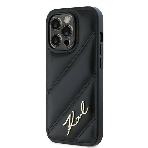 Husa pentru Apple iPhone 14 Pro, Karl Lagerfeld, Diagonal Quilted Script, Neagra