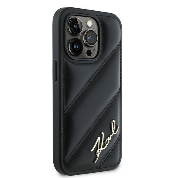 Husa pentru Apple iPhone 14 Pro, Karl Lagerfeld, Diagonal Quilted Script, Neagra
