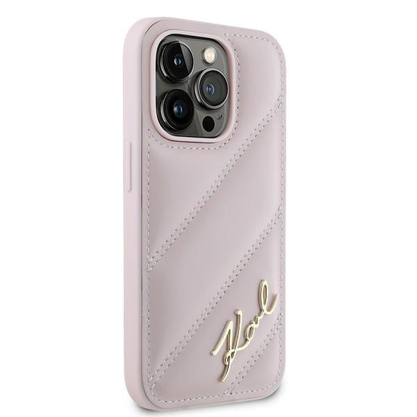 Husa pentru Apple iPhone 14 Pro, Karl Lagerfeld, Diagonal Quilted Script, Roz
