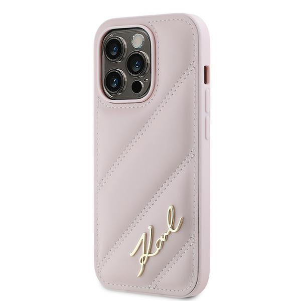 Husa pentru Apple iPhone 14 Pro, Karl Lagerfeld, Diagonal Quilted Script, Roz