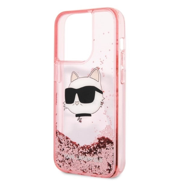 Husa pentru Apple iPhone 14 Pro, Karl Lagerfeld, Glitter Choupette's Head, Roz