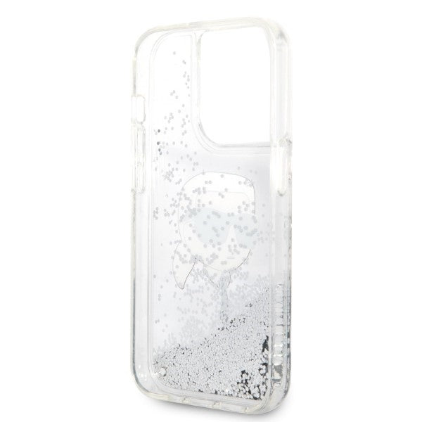 Husa pentru Apple iPhone 14 Pro, Karl Lagerfeld, Glitter Karl's Head, Argintie