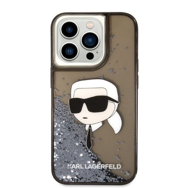 Husa pentru Apple iPhone 14 Pro, Karl Lagerfeld, Glitter Karl's Head, Neagra