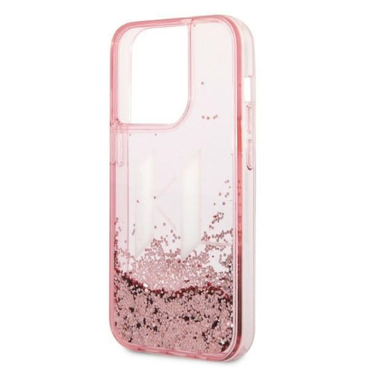 Husa pentru Apple iPhone 14 Pro, Karl Lagerfeld, Glitter Liquid Big KL, Roz