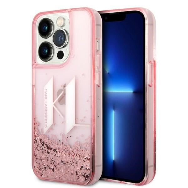 Husa pentru Apple iPhone 14 Pro, Karl Lagerfeld, Glitter Liquid Big KL, Roz