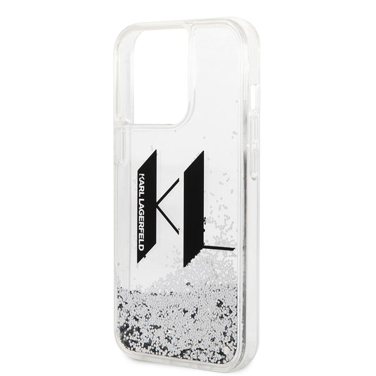 Husa pentru Apple iPhone 14 Pro, Karl Lagerfeld, Liquid Glitter Big KL, Argintie