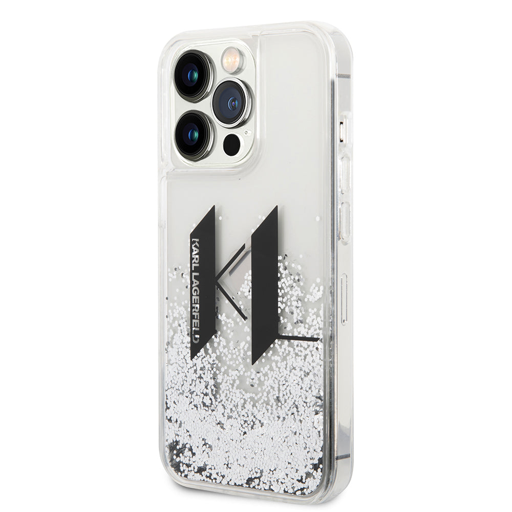 Husa pentru Apple iPhone 14 Pro, Karl Lagerfeld, Liquid Glitter Big KL, Argintie
