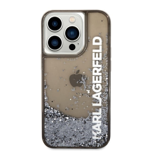 Husa pentru Apple iPhone 14 Pro, Karl Lagerfeld, Liquid Glitter KL Logo, Neagra