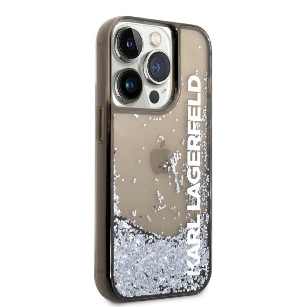 Husa pentru Apple iPhone 14 Pro, Karl Lagerfeld, Liquid Glitter KL Logo, Neagra