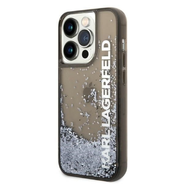 Husa pentru Apple iPhone 14 Pro, Karl Lagerfeld, Liquid Glitter KL Logo, Neagra