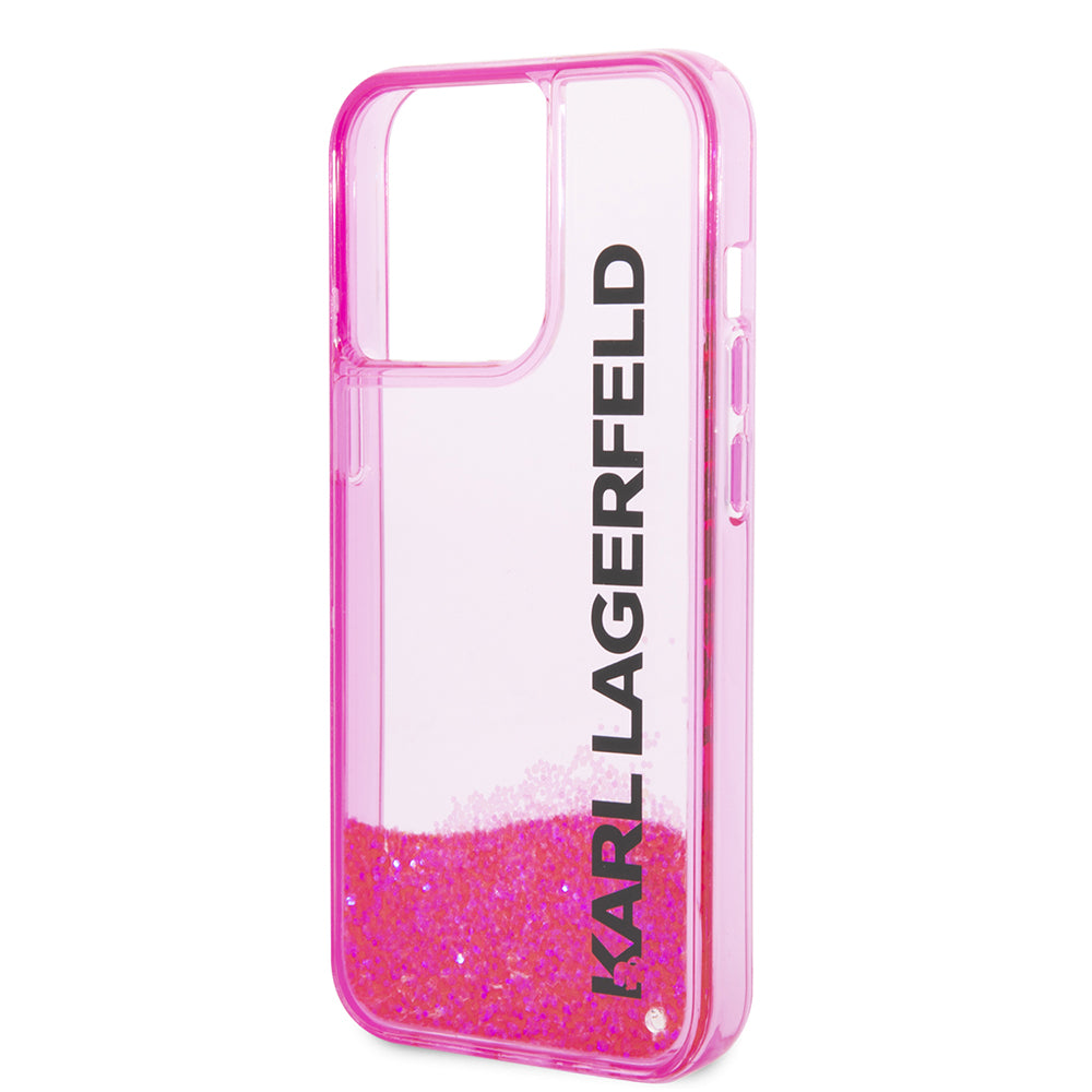 Husa pentru Apple iPhone 14 Pro, Karl Lagerfeld, Liquid Glitter KL Logo, Roz
