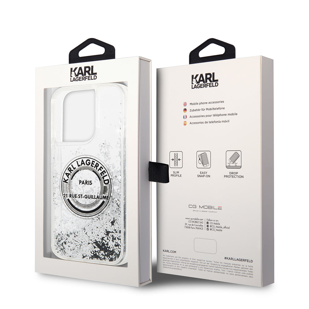 Husa pentru Apple iPhone 14 Pro, Karl Lagerfeld, Liquid Glitter RSG, Argintie