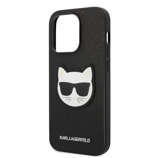 Husa pentru Apple iPhone 14 Pro, Karl Lagerfeld, Saffiano Choupette's Head, Neagra