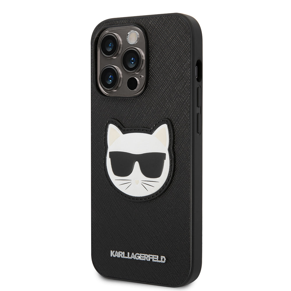 Husa pentru Apple iPhone 14 Pro, Karl Lagerfeld, Saffiano Choupette's Head, Neagra