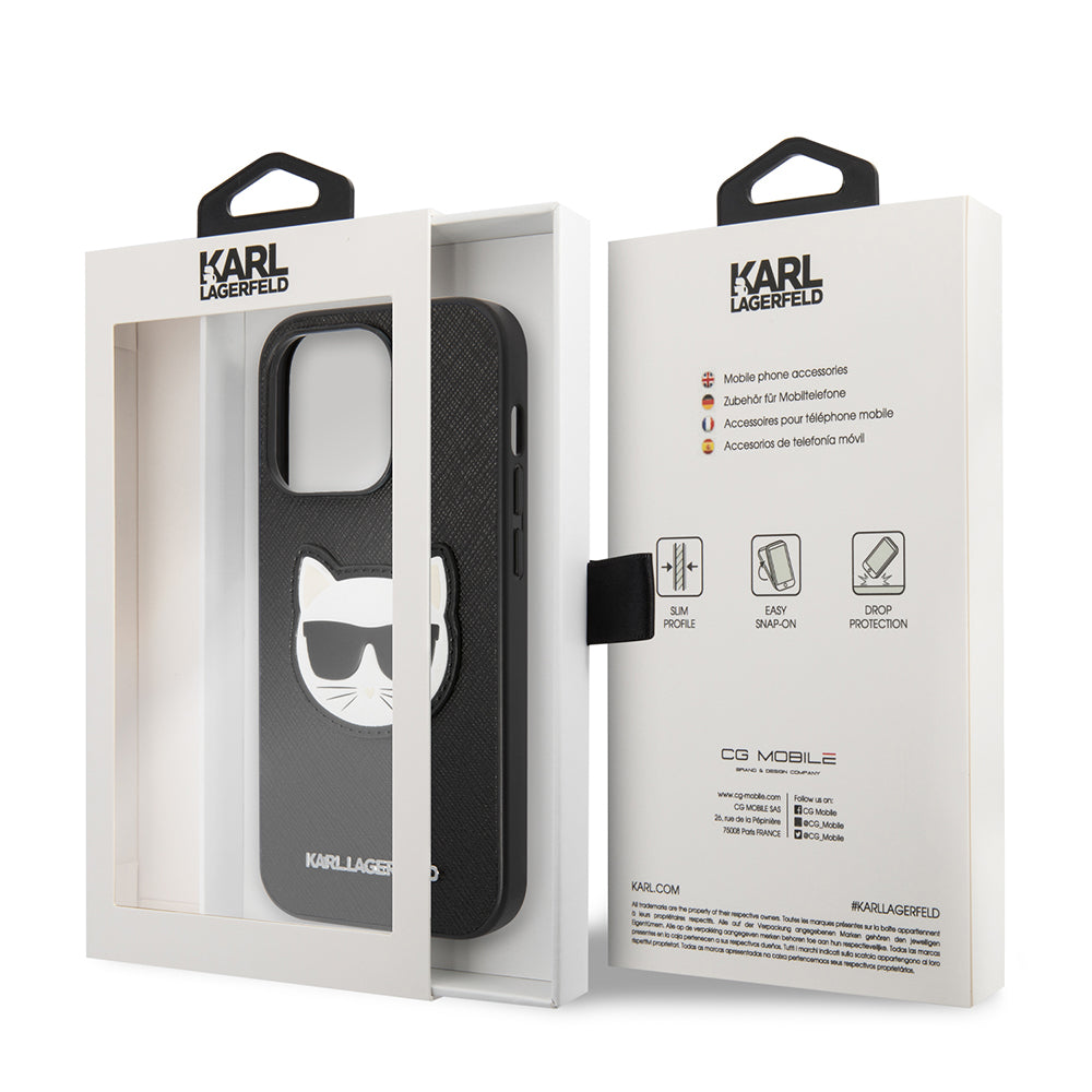 Husa pentru Apple iPhone 14 Pro, Karl Lagerfeld, Saffiano Choupette's Head, Neagra