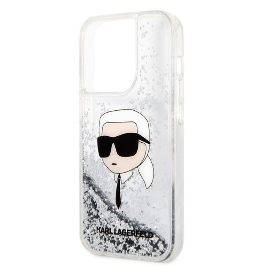 Husa pentru Apple iPhone 14 Pro Max, Karl Lagerfeld, Glitter Karl's Head, Argintie