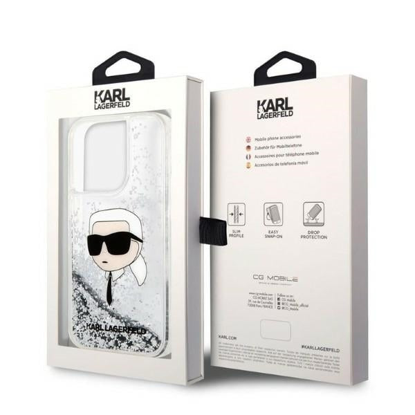 Husa pentru Apple iPhone 14 Pro Max, Karl Lagerfeld, Glitter Karl's Head, Argintie