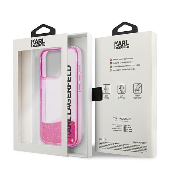 Husa pentru Apple iPhone 14 Pro Max, Karl Lagerfeld, Liquid Glitter KL Logo, Roz