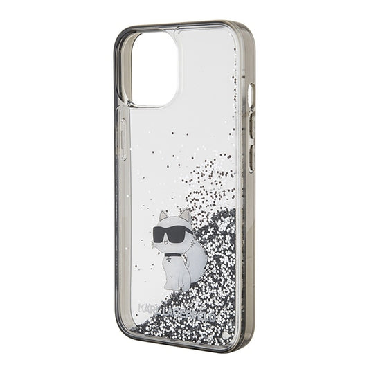 Husa pentru Apple iPhone 15 / 14 / 13, Karl Lagerfeld, Liquid Glitter Choupette, Transparenta