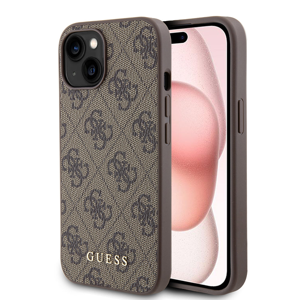 Husa pentru Apple iPhone 15, Guess, 4G Metal Gold Logo, Maro