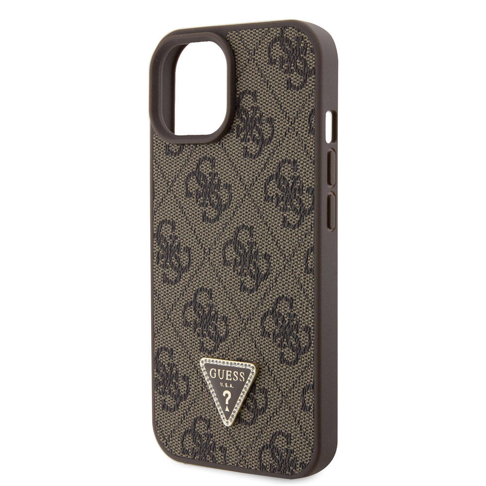 Husa pentru Apple iPhone 15, Guess, Crossbody 4G Metal Logo, Maro