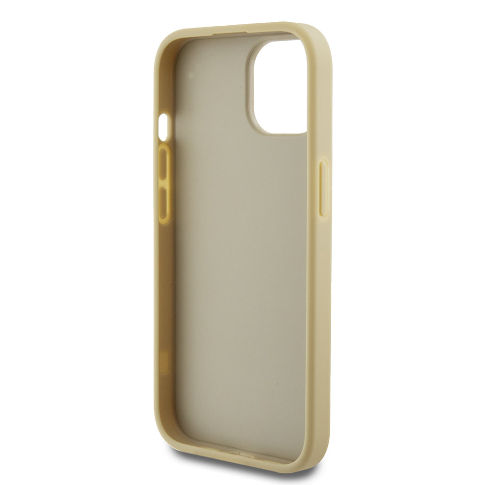 Husa pentru Apple iPhone 15, Guess, Glitter Big 4G Script, Aurie