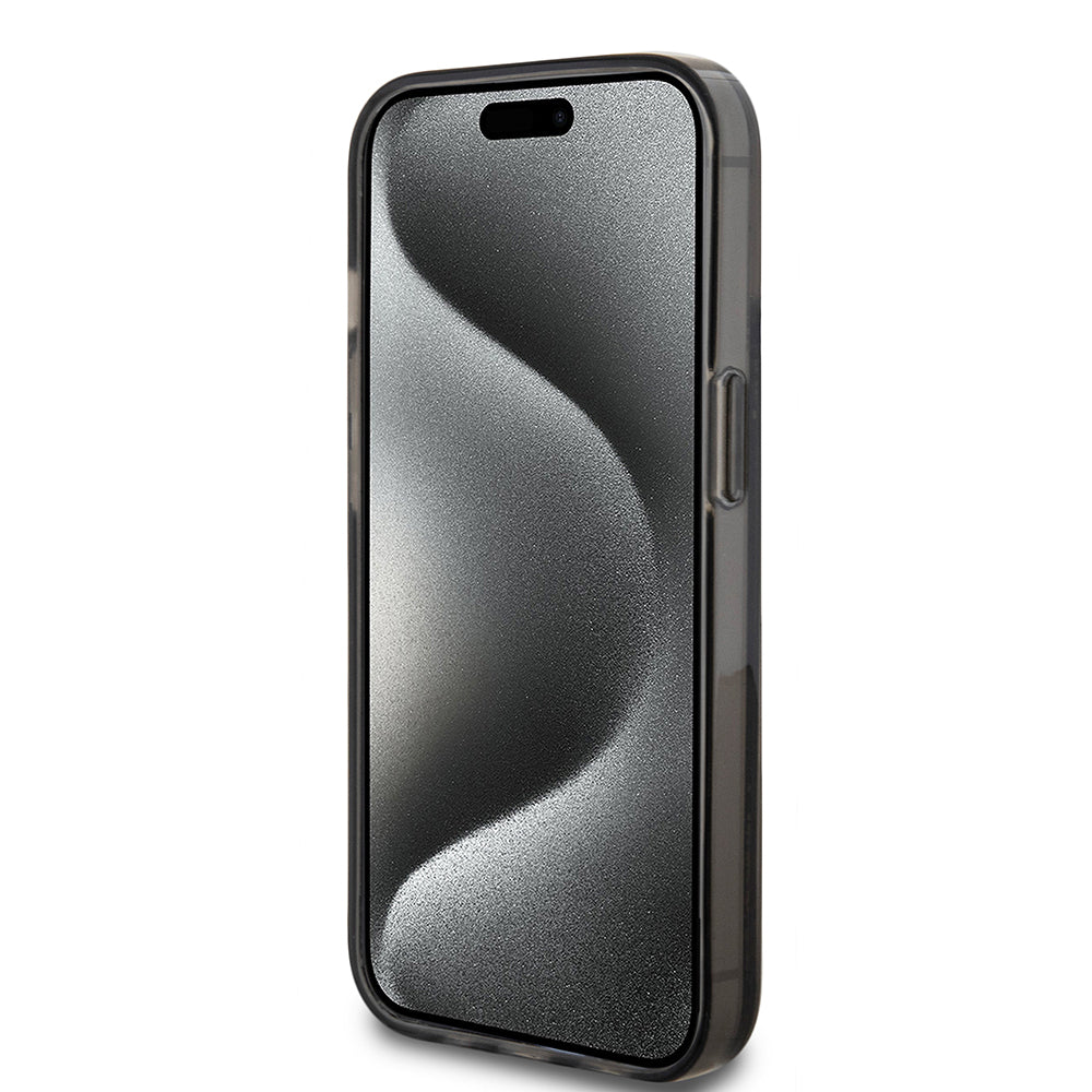 Husa pentru Apple iPhone 15, Guess, Liquid Glitter Gold Stripes, Neagra