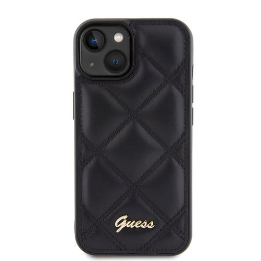 Husa pentru Apple iPhone 15, Guess, Quilted Metal Logo, Neagra