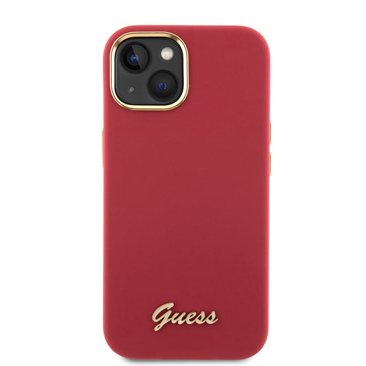 Husa pentru Apple iPhone 15, Guess, Script Metal Logo & Frame, Rosie