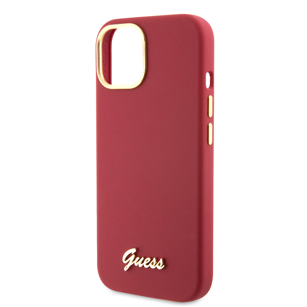 Husa pentru Apple iPhone 15, Guess, Script Metal Logo & Frame, Rosie
