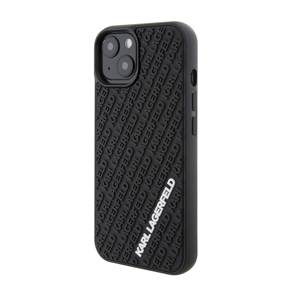Husa pentru Apple iPhone 15, Karl Lagerfeld, 3D Rubber Multi Logo, Neagra