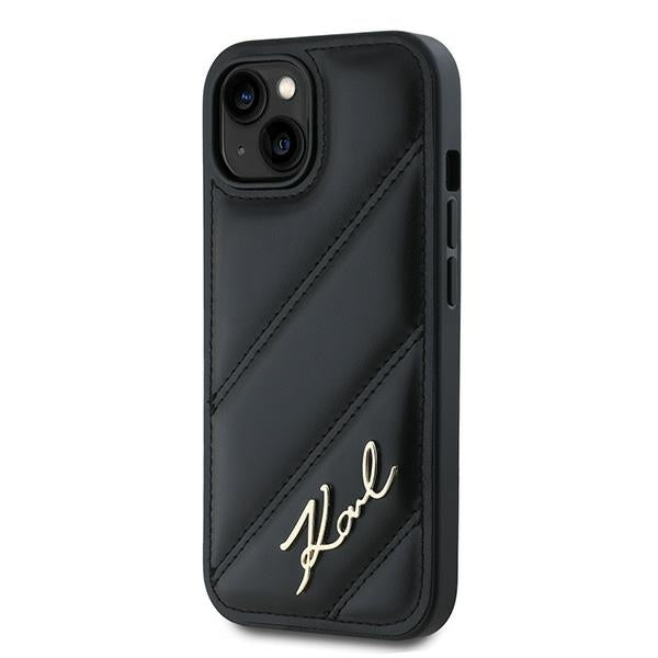 Husa pentru Apple iPhone 15, Karl Lagerfeld, Diagonal Quilted Script, Neagra