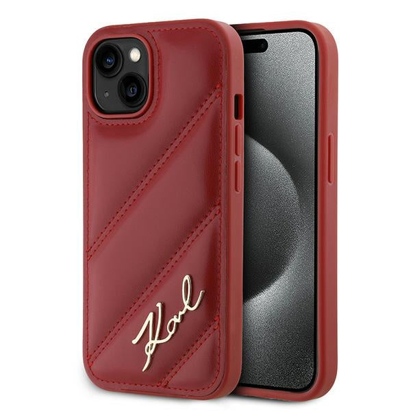 Husa pentru Apple iPhone 15, Karl Lagerfeld, Diagonal Quilted Script, Rosie