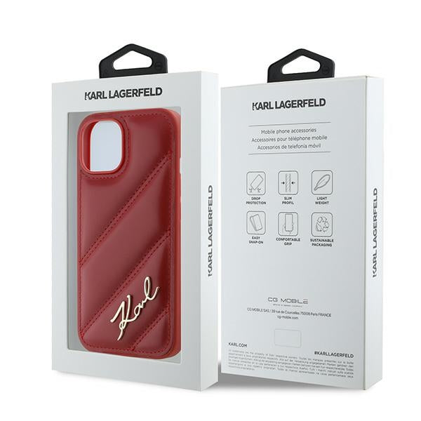 Husa pentru Apple iPhone 15, Karl Lagerfeld, Diagonal Quilted Script, Rosie