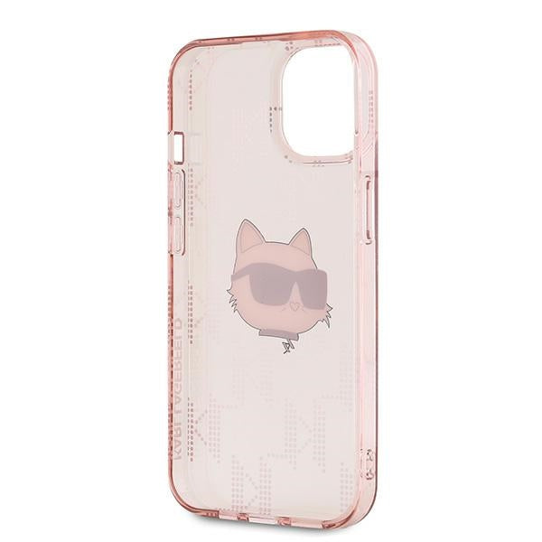 Husa pentru Apple iPhone 15, Karl Lagerfeld, IML Luxury Monogram Choupette's Head, Roz