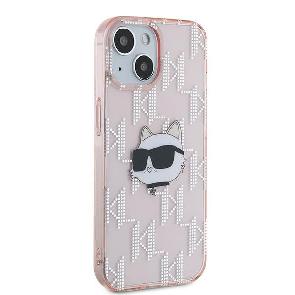 Husa pentru Apple iPhone 15, Karl Lagerfeld, IML Luxury Monogram Choupette's Head, Roz