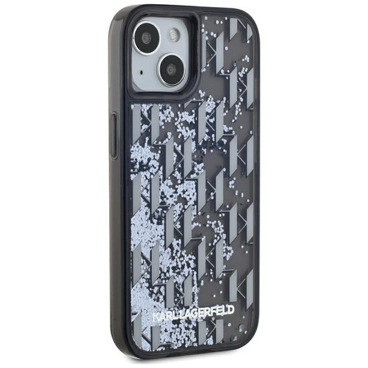 Husa pentru Apple iPhone 15, Karl Lagerfeld, Liquid Glitter Monogram, Neagra