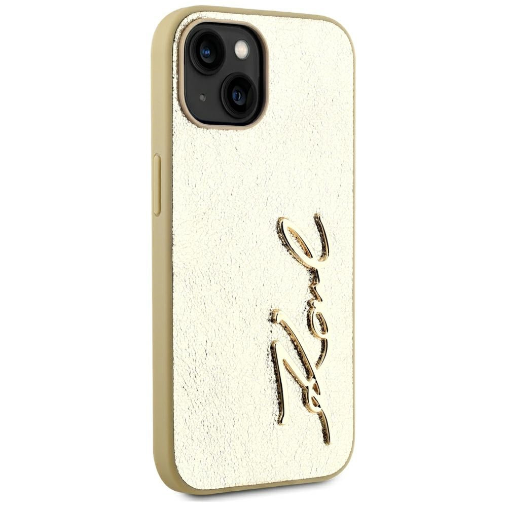 Husa pentru Apple iPhone 15, Karl Lagerfeld, Metal Signature, Aurie
