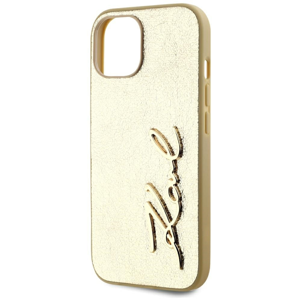 Husa pentru Apple iPhone 15, Karl Lagerfeld, Metal Signature, Aurie